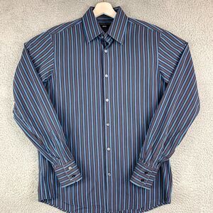 Hugo Boss Dress Shirt Mens 15.75 40 Black‎ Blue Stripe Business Casual Designer